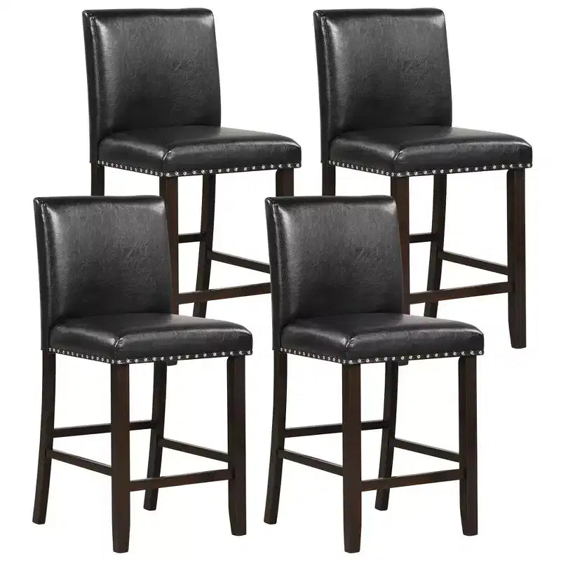 Costway Set of 4 Bar Stools PVC Leather Counter Height Chairs for Kitchen Island Black
