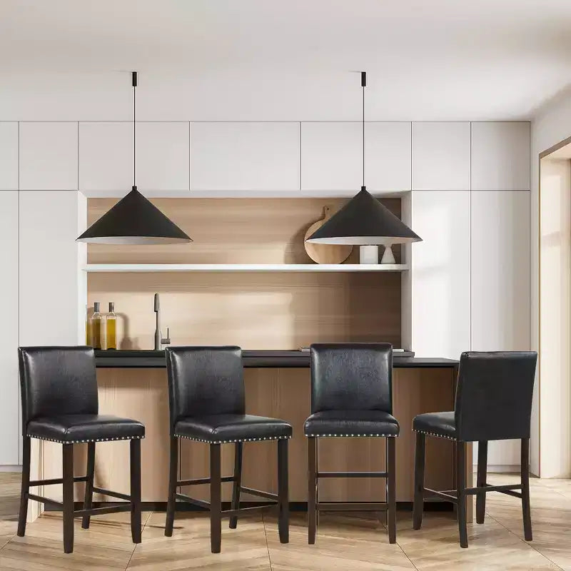 Costway Lot de 4 tabourets de bar en cuir PVC Chaises hauteur comptoir pour îlot de cuisine Noir