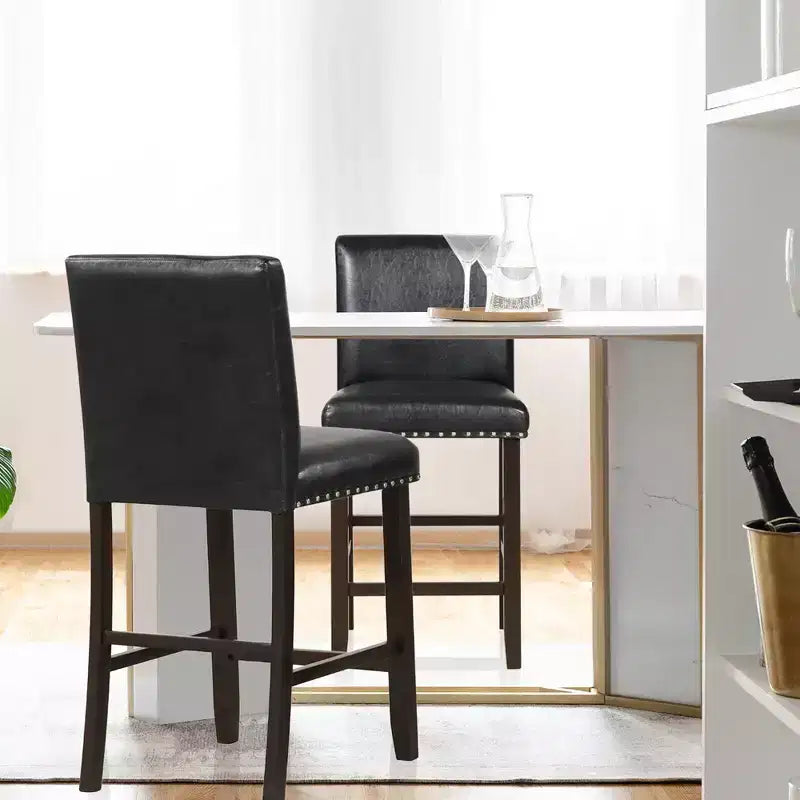 Costway Lot de 4 tabourets de bar en cuir PVC Chaises hauteur comptoir pour îlot de cuisine Noir