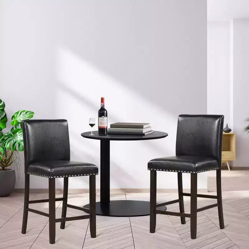 Costway Lot de 4 tabourets de bar en cuir PVC Chaises hauteur comptoir pour îlot de cuisine Noir