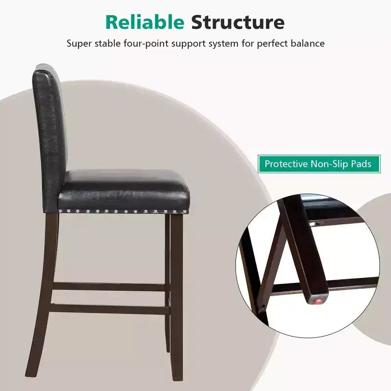 Costway Lot de 4 tabourets de bar en cuir PVC Chaises hauteur comptoir pour îlot de cuisine Noir