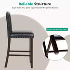 Costway Lot de 4 tabourets de bar en cuir PVC Chaises hauteur comptoir pour îlot de cuisine Noir