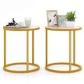 Costway 2PCS Marble Top Round Side Table 16x16 End Table w/ Golden Metal Frame Gold