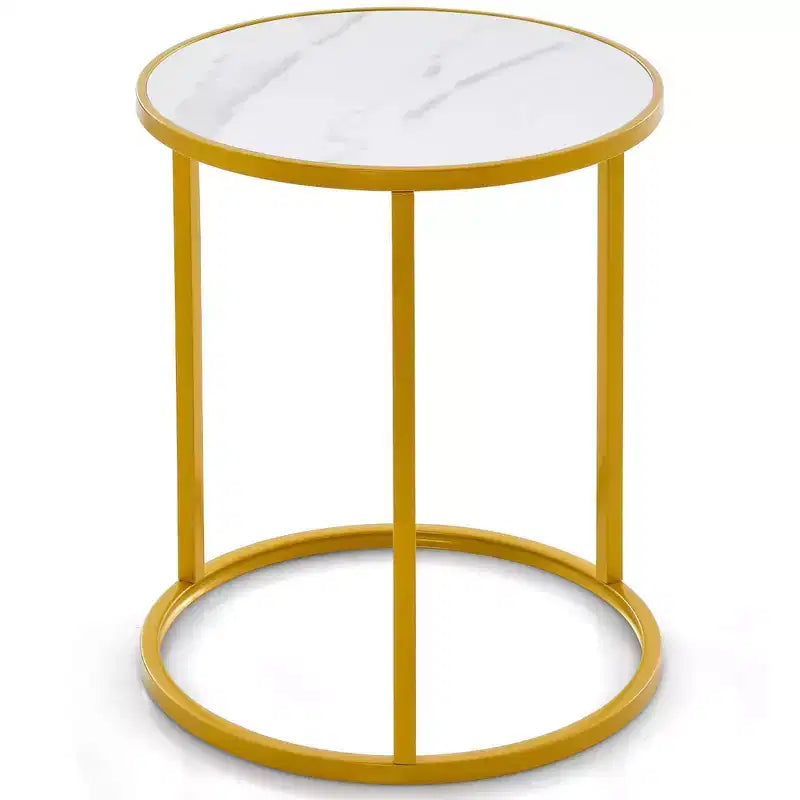 Costway Lot de 2 Tables d'Appoint Rondes en Marbre 40x40 cm avec Structure Métallique Dorée