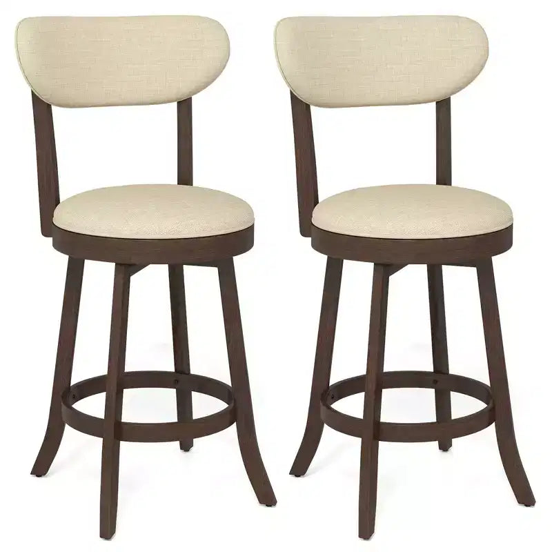 Costway 25.5 Counter Height Chairs Set of 2 w/ Padded Seat & Backrest Rubber Wood