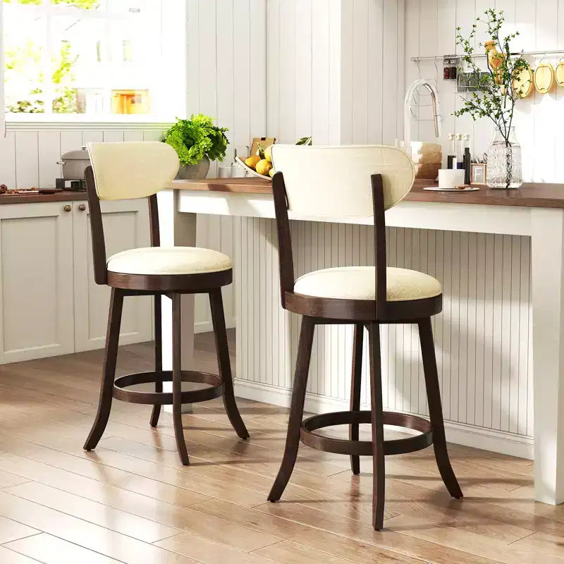 Lot de 2 chaises de comptoir Costway de 64,7 cm avec assise et dossier rembourrés en bois d'hévéa