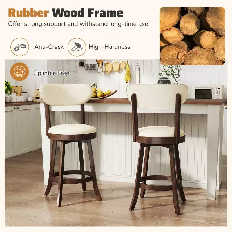 Lot de 2 chaises de comptoir Costway de 64,7 cm avec assise et dossier rembourrés en bois d'hévéa