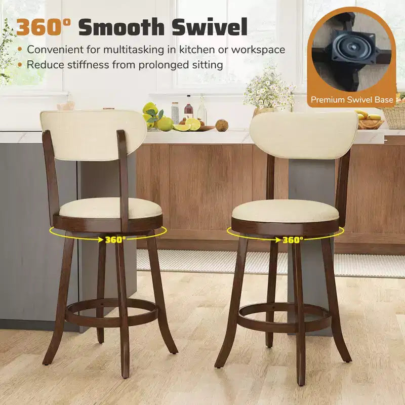 Lot de 2 chaises de comptoir Costway de 64,7 cm avec assise et dossier rembourrés en bois d'hévéa