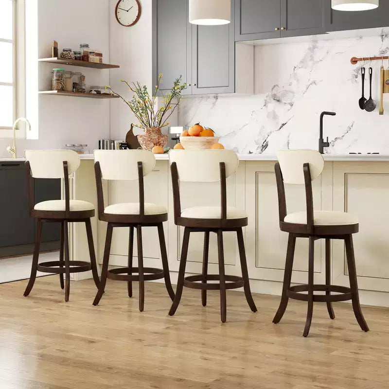 Lot de 4 chaises de comptoir Costway de 64,7 cm avec siège et dossier rembourrés en bois d'hévéa