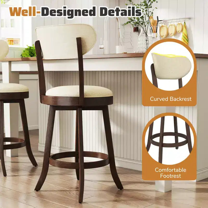 Lot de 4 chaises de comptoir Costway de 64,7 cm avec siège et dossier rembourrés en bois d'hévéa
