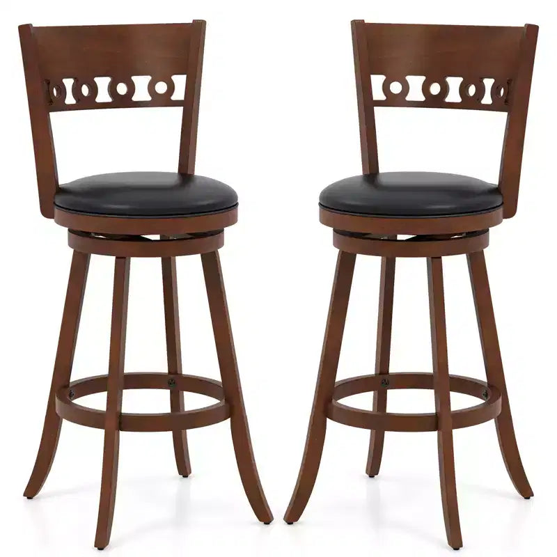 Costway 2PCS 30.5 Bar Height Chairs Swivel Bar Stools w/ Rubber Wood Frame