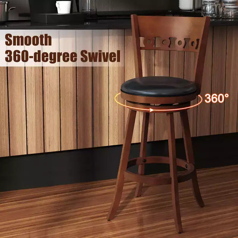 Lot de 2 tabourets de bar pivotants Costway 30,5 pouces avec cadre en bois d'hévéa