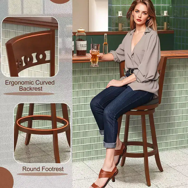 Lot de 2 tabourets de bar pivotants Costway 30,5 pouces avec cadre en bois d'hévéa