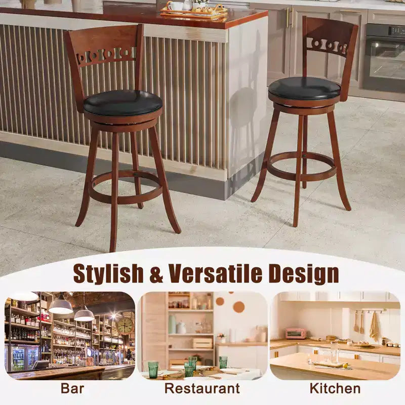 Lot de 2 tabourets de bar pivotants Costway 30,5 pouces avec cadre en bois d'hévéa
