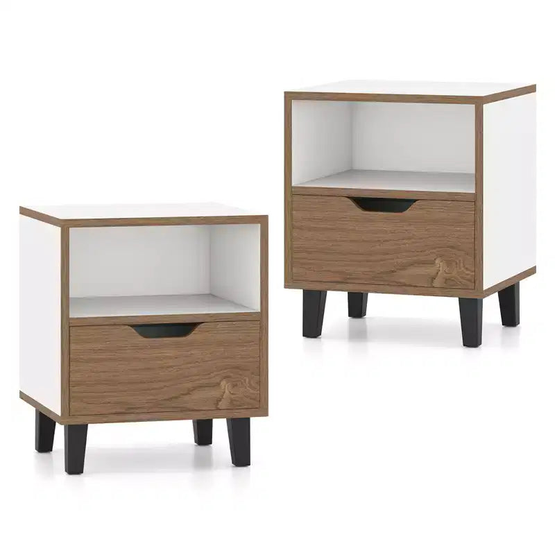 Table de chevet Costway, lot de 2, style moderne du milieu du siècle, avec tiroir et étagère ouverte
