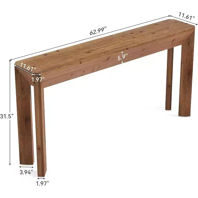 Console en bois massif Lantine 63 pour salon, table d'entrée de style rustique avec pieds évasés intégrés pour couloir