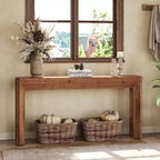 Console en bois massif Lantine 63 pour salon, table d'entrée de style rustique avec pieds évasés intégrés pour couloir