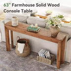 Console en bois massif Lantine 63 pour salon, table d'entrée de style rustique avec pieds évasés intégrés pour couloir