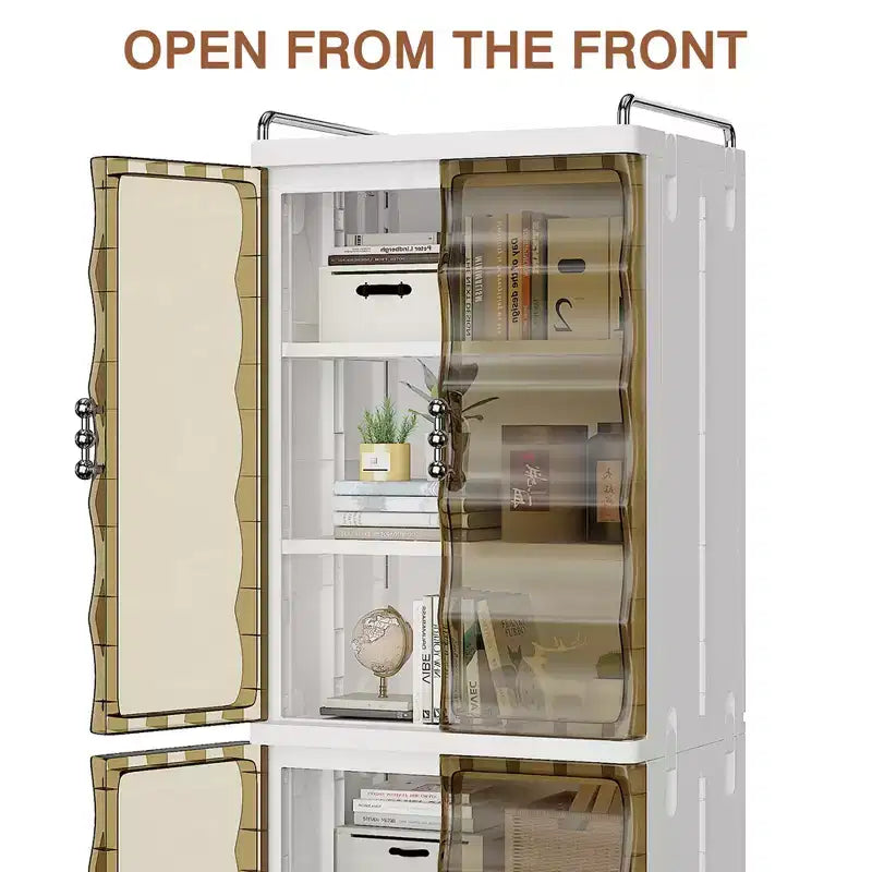 VECELO Meuble de rangement étroit et haut à 2/3 niveaux, organisateur de rangement fin pour salle de bain avec doubles portes transparentes pour petits espaces, marron thé