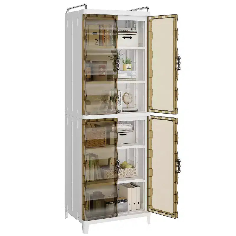 VECELO Meuble de rangement étroit et haut à 2/3 niveaux, organisateur de rangement fin pour salle de bain avec doubles portes transparentes pour petits espaces, marron thé