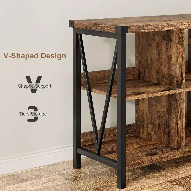 Étagère de rangement 8 cubes, bibliothèque horizontale à 3 niveaux, bibliothèque console de 157 cm, étagère de rangement industrielle pour entrée, pour salon
