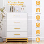 Commode moderne à 4 tiroirs en bois pour chambre à coucher - Grande commode de rangement avec poignées métalliques élégantes, meuble de chambre élégant