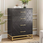 Commode moderne à 4 tiroirs en bois pour chambre à coucher - Grande commode de rangement avec poignées métalliques élégantes, meuble de chambre élégant