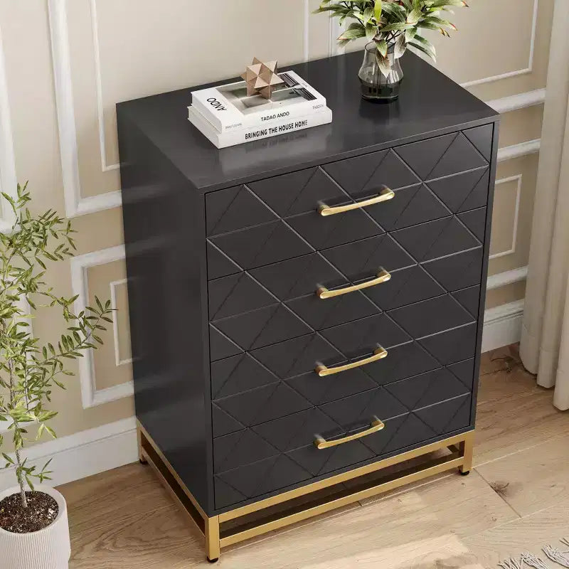 Commode moderne à 4 tiroirs en bois pour chambre à coucher - Grande commode de rangement avec poignées métalliques élégantes, meuble de chambre élégant