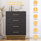 Commode moderne à 4 tiroirs en bois pour chambre à coucher - Grande commode de rangement avec poignées métalliques élégantes, meuble de chambre élégant
