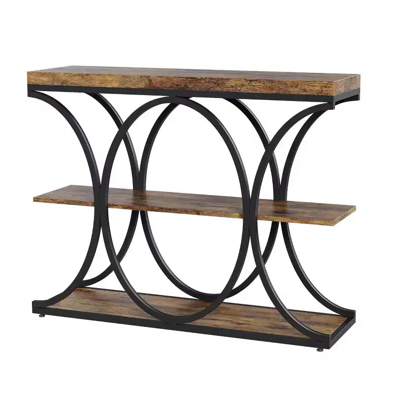 Table d'entrée industrielle 39", table de canapé étroite et longue à 3 niveaux, console derrière le canapé avec cadre en métal pour salon, couloir, hall d'entrée
