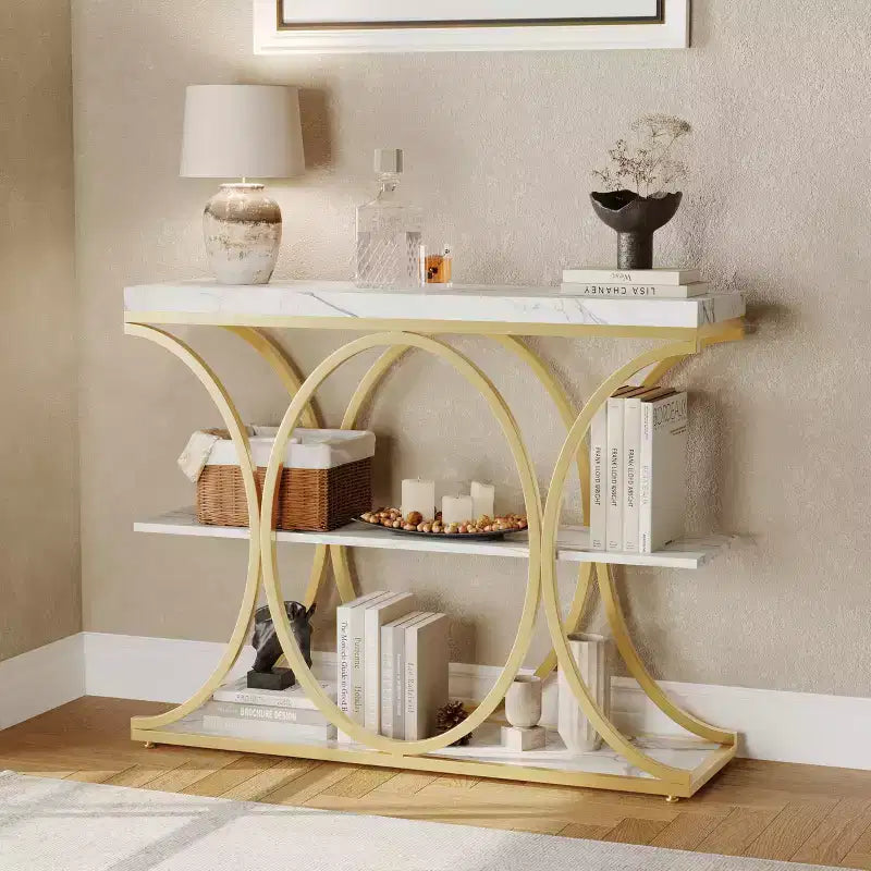 Table d'entrée industrielle 39", table de canapé étroite et longue à 3 niveaux, console derrière le canapé avec cadre en métal pour salon, couloir, hall d'entrée