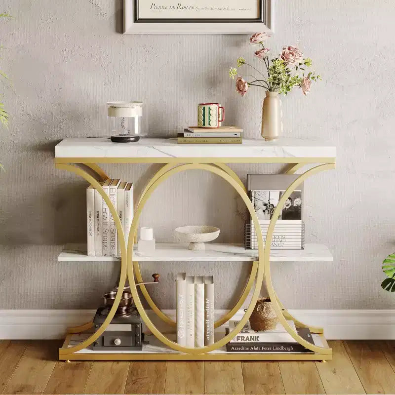Table d'entrée industrielle 39", table de canapé étroite et longue à 3 niveaux, console derrière le canapé avec cadre en métal pour salon, couloir, hall d'entrée