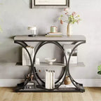 Table d'entrée industrielle 39", table de canapé étroite et longue à 3 niveaux, console derrière le canapé avec cadre en métal pour salon, couloir, hall d'entrée