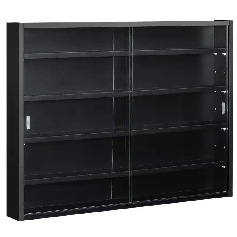 5-Tier Wall Shelf Display Cabinet with Glass Doors and 4 Adjustable Shelves