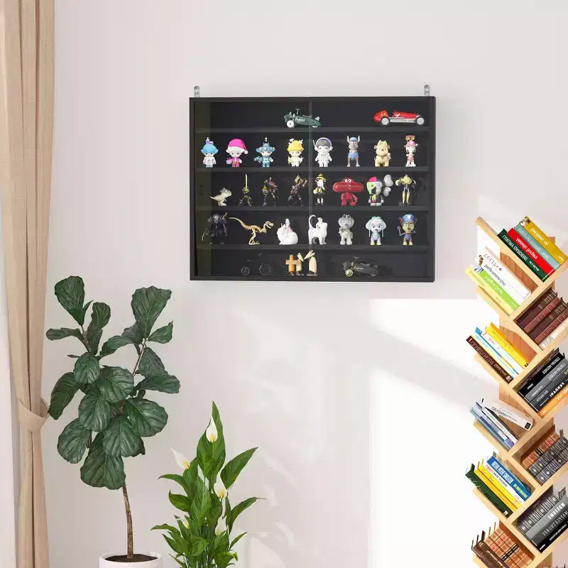 Meuble d'affichage mural à 5 niveaux avec portes en verre et 4 étagères réglables