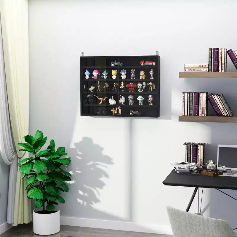 Meuble d'affichage mural à 5 niveaux avec portes en verre et 4 étagères réglables