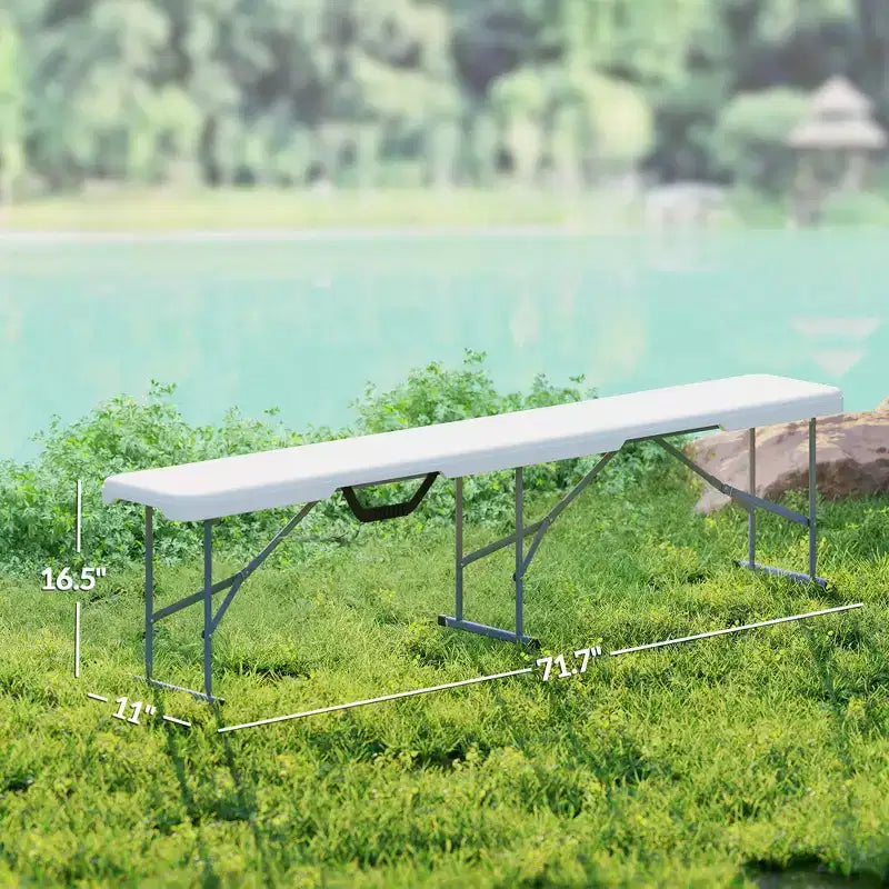 Lot de 2 bancs pliants portables de 1,8 m, bancs pliants en plastique avec poignée de transport pour le camping