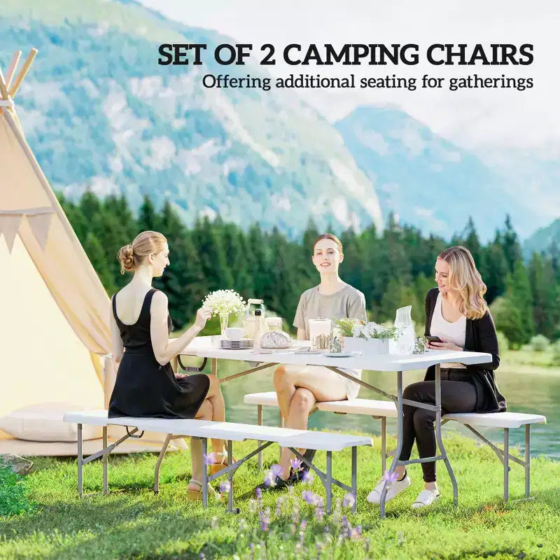 Lot de 2 bancs pliants portables de 1,8 m, bancs pliants en plastique avec poignée de transport pour le camping