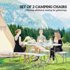 Lot de 2 bancs pliants portables de 1,8 m, bancs pliants en plastique avec poignée de transport pour le camping
