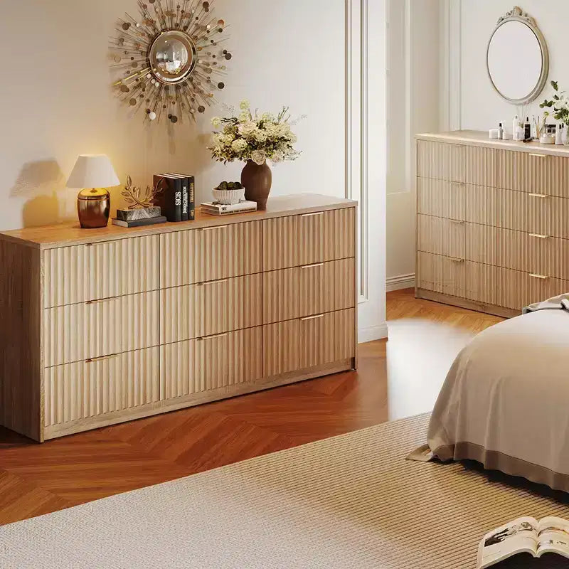 Commode cannelée pour chambre à coucher, commode à 9 tiroirs, commode moderne, commodes en bois, organisateur de rangement pour placard de salon et d'entrée