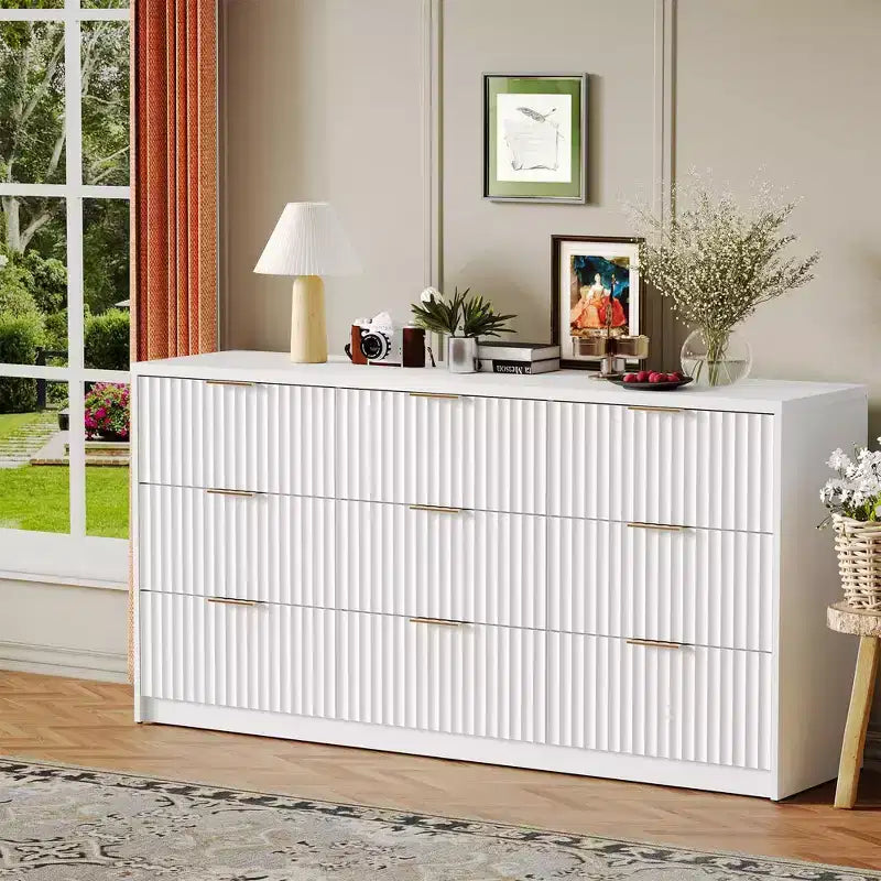 Commode cannelée pour chambre à coucher, commode à 9 tiroirs, commode moderne, commodes en bois, organisateur de rangement pour placard de salon et d'entrée