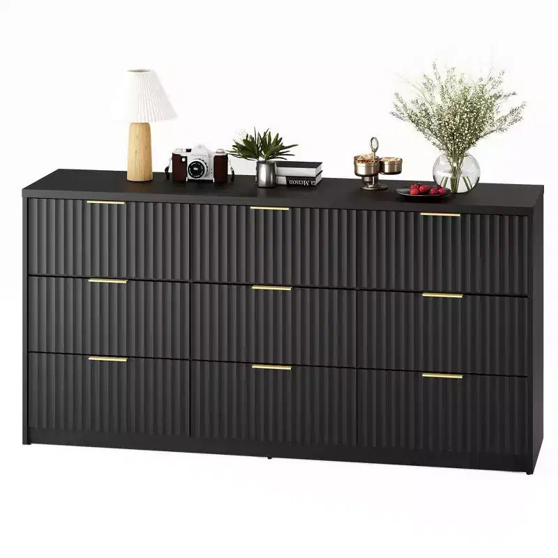 Commode cannelée pour chambre à coucher, commode à 9 tiroirs, commode moderne, commodes en bois, organisateur de rangement pour placard de salon et d'entrée