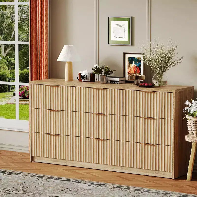 Commode cannelée pour chambre à coucher, commode à 9 tiroirs, commode moderne, commodes en bois, organisateur de rangement pour placard de salon et d'entrée