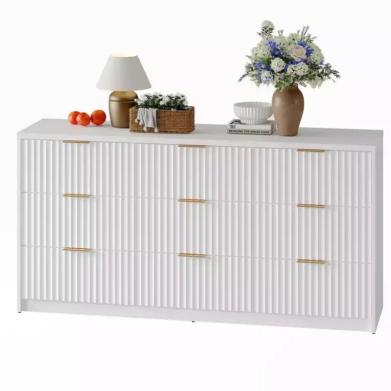 Commode cannelée pour chambre à coucher, commode à 9 tiroirs, commode moderne, commodes en bois, organisateur de rangement pour placard de salon et d'entrée