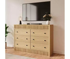 Commode à 6 tiroirs pour chambre à coucher, commode en bois de 120 cm de large, meuble de rangement cannelé pour salon, couloir, entrée
