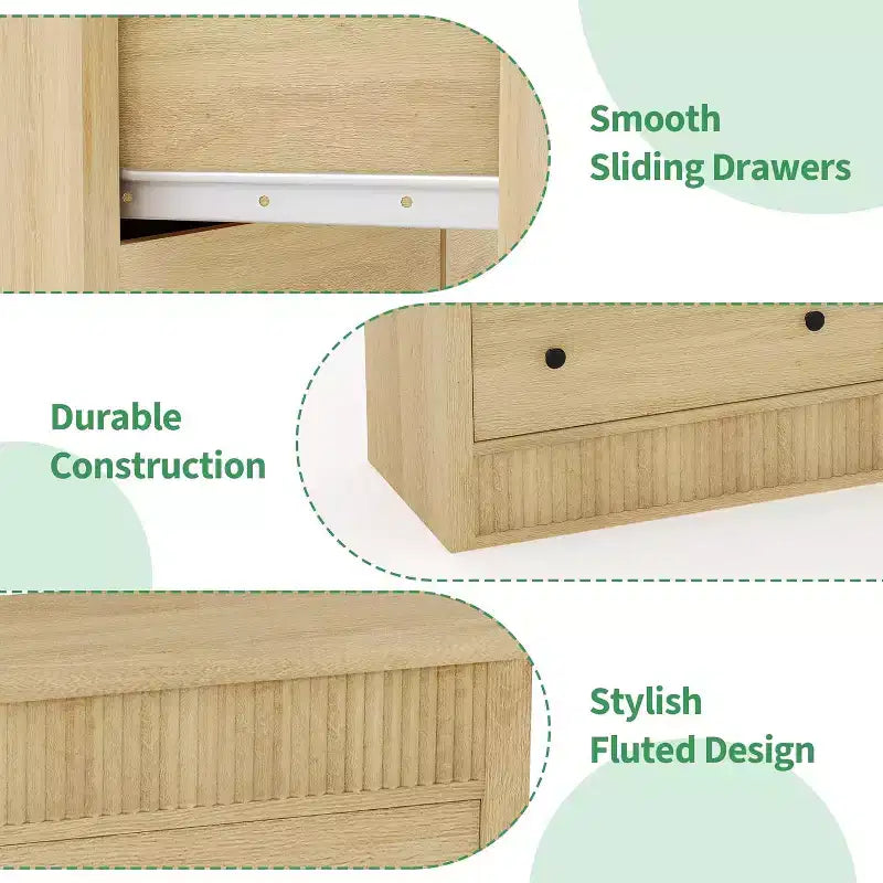 Commode à 6 tiroirs pour chambre à coucher, commode en bois de 120 cm de large, meuble de rangement cannelé pour salon, couloir, entrée