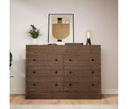Commode à 6 tiroirs pour chambre à coucher, commode en bois de 120 cm de large, meuble de rangement cannelé pour salon, couloir, entrée