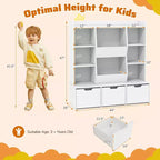 Costway 47 Bibliothèque Enfant Meuble de Rangement Jouets avec 3 Tiroirs Amovibles et 8 Casiers