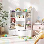 Costway 47 Bibliothèque Enfant Meuble de Rangement Jouets avec 3 Tiroirs Amovibles et 8 Casiers