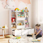 Costway 47 Bibliothèque Enfant Meuble de Rangement Jouets avec 3 Tiroirs Amovibles et 8 Casiers